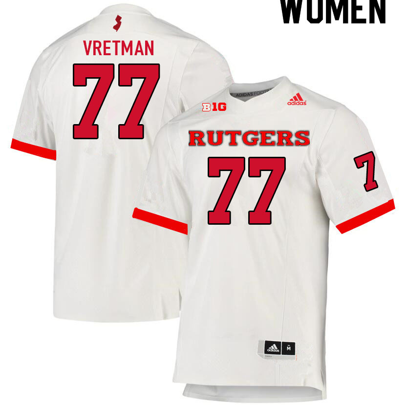 Women #77 Sam Vretman Rutgers Scarlet Knights College Football Jerseys Sale-White - Click Image to Close